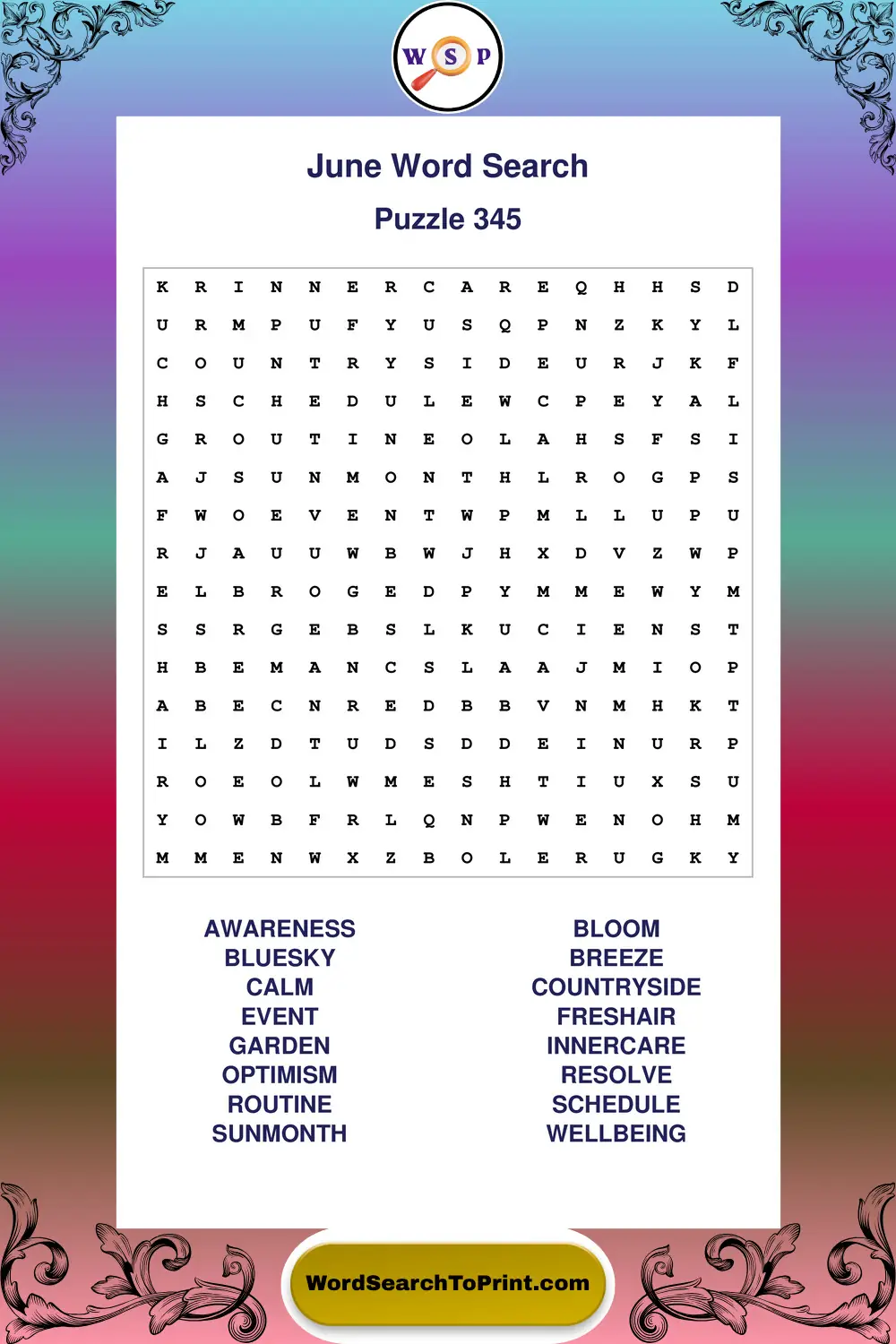 June Word Search Puzzle 345