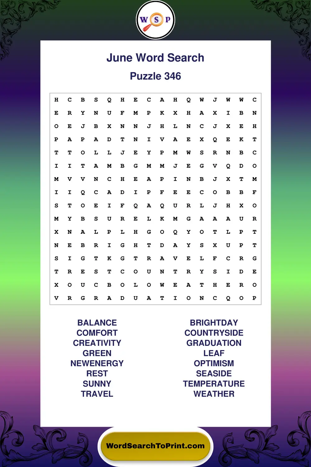 June Word Search Puzzle 346