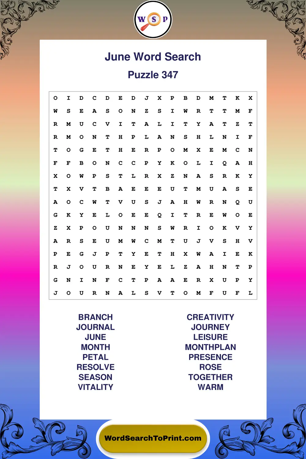 June Word Search Puzzle 347