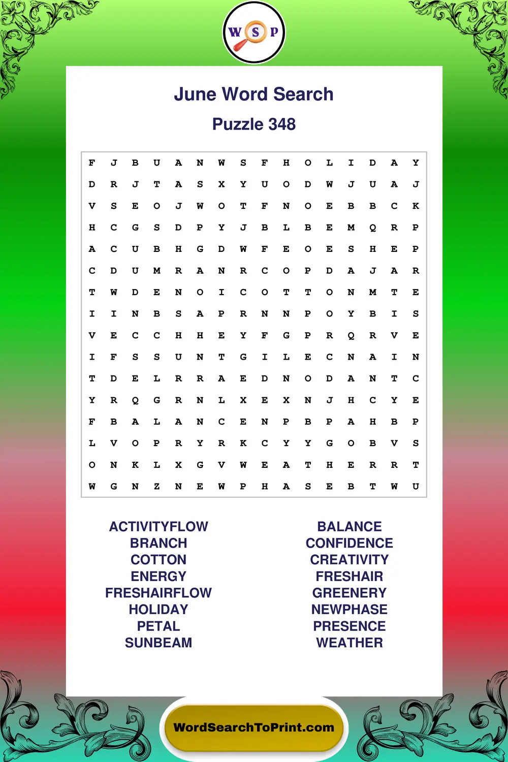 June Word Search Puzzle 348