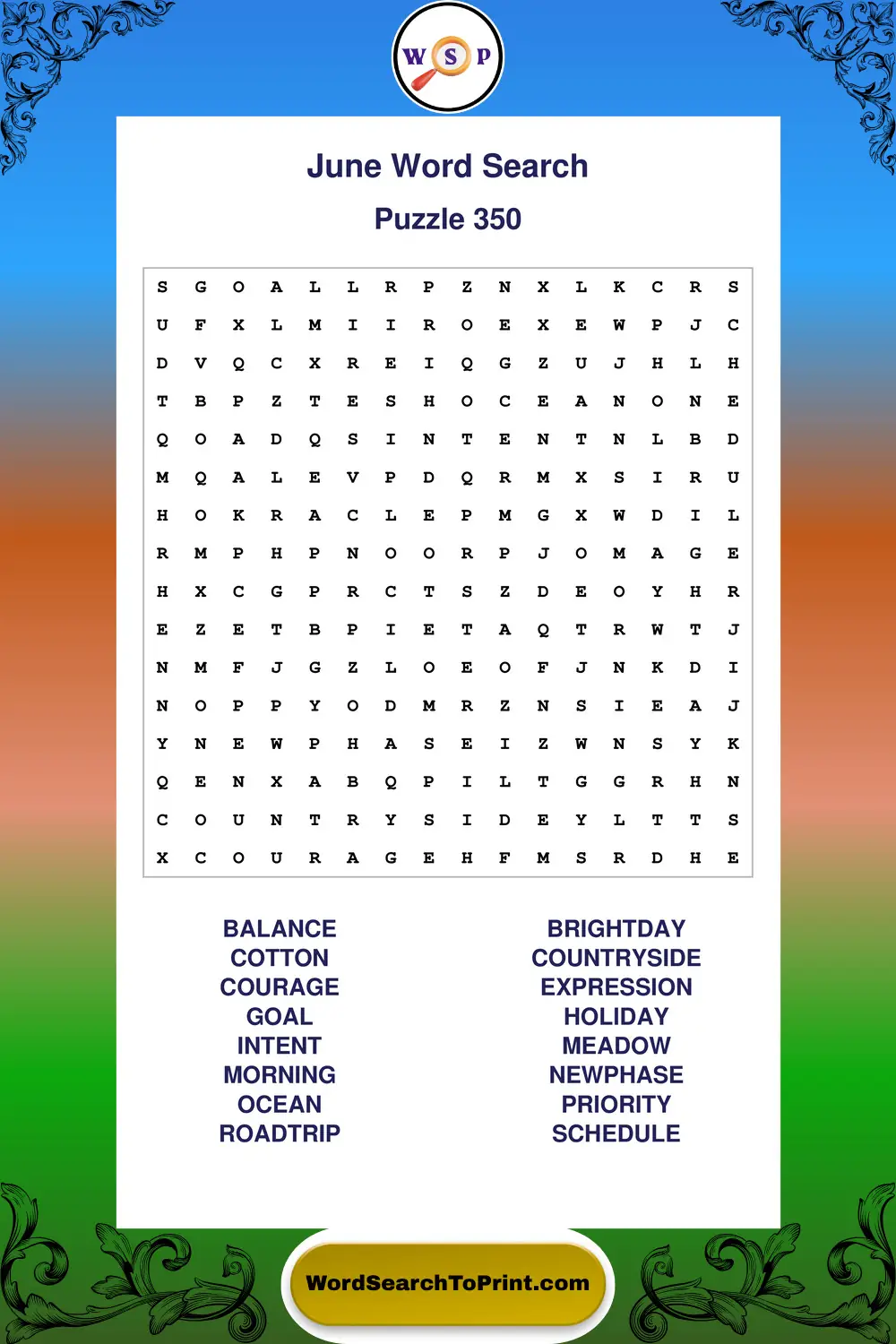 June Word Search Puzzle 350