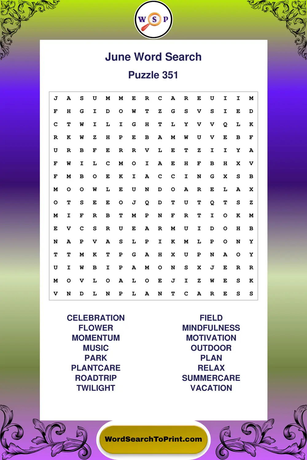 June Word Search Puzzle 351
