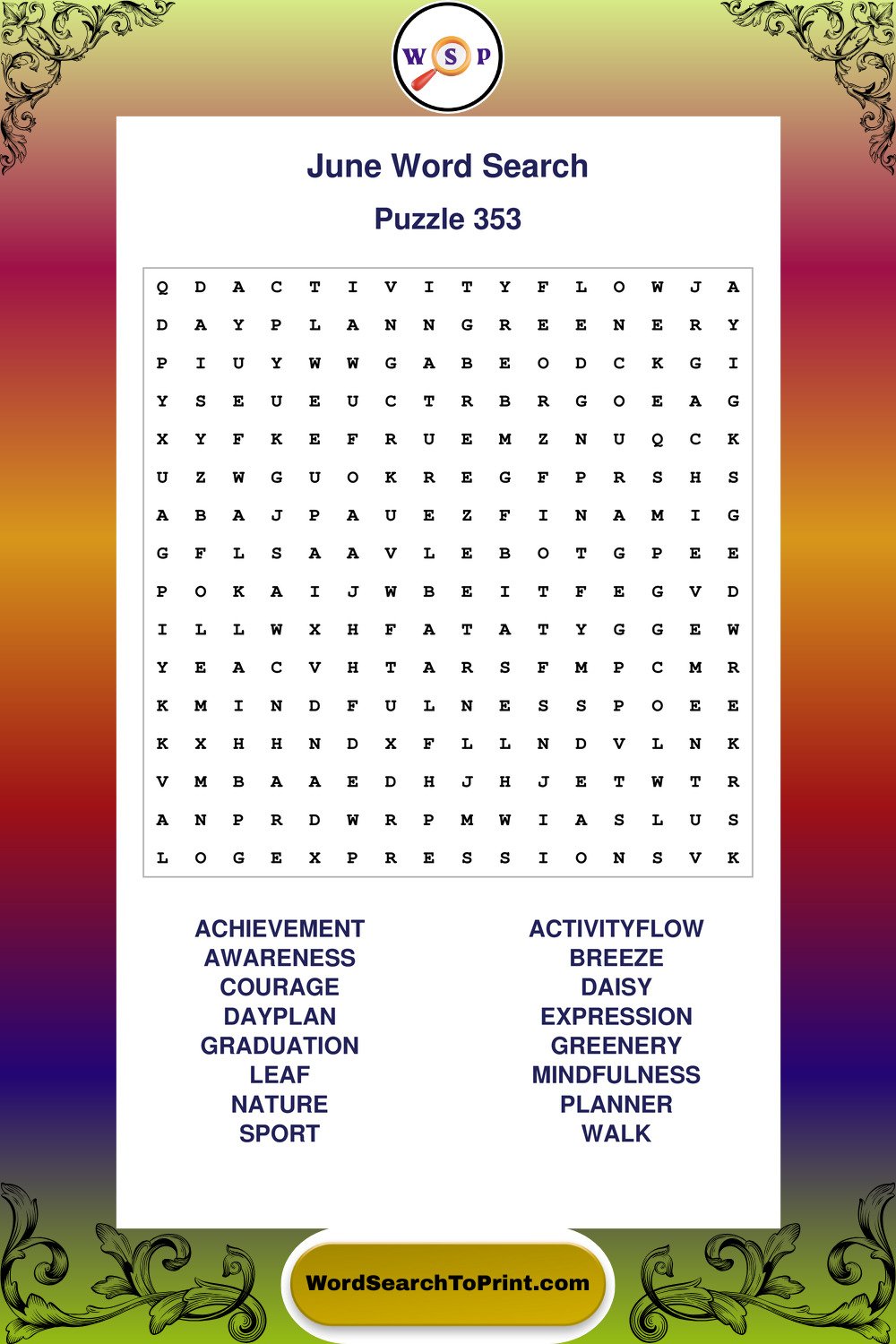June Word Search Puzzle 353