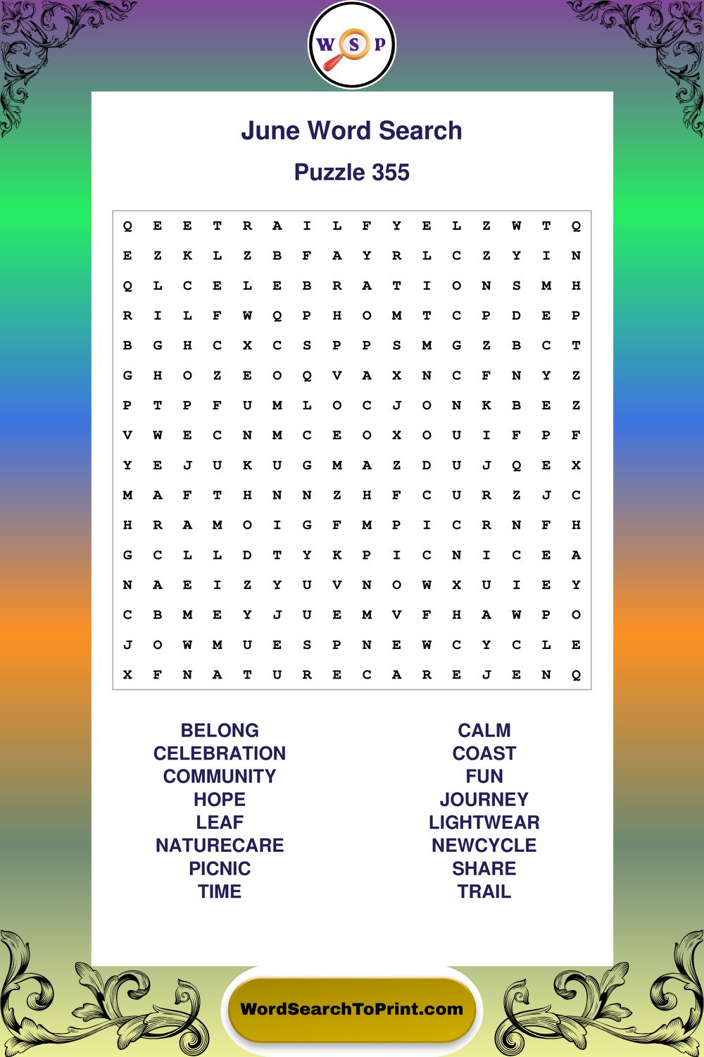 June Word Search Puzzle 355
