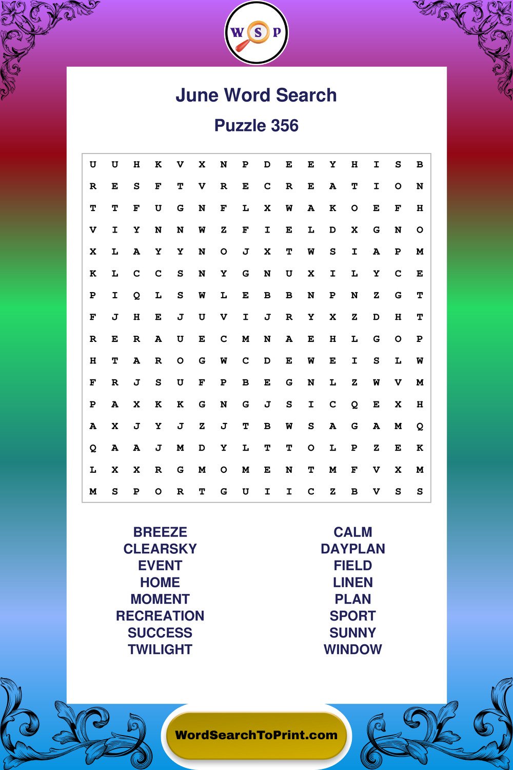 June Word Search Puzzle 356