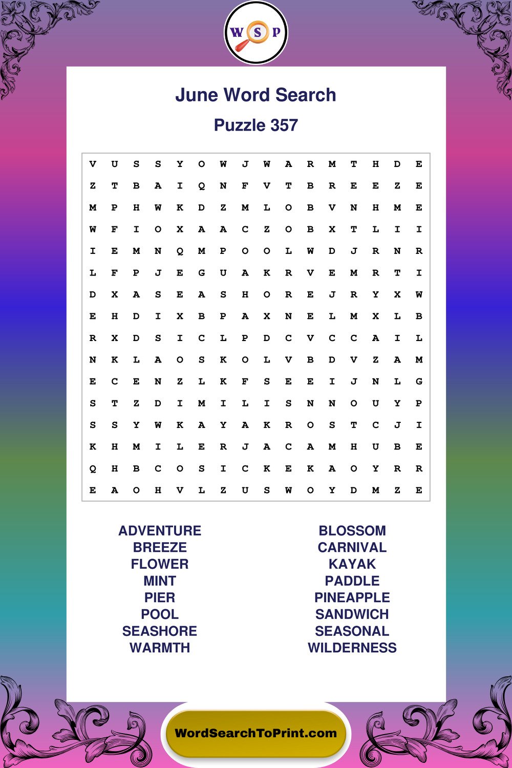 June Word Search Puzzle 357