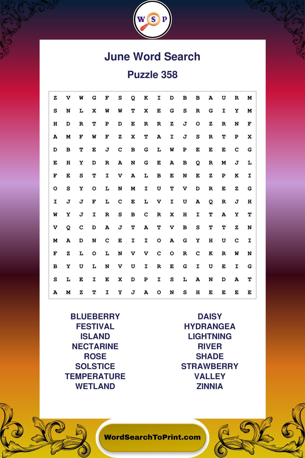 June Word Search Puzzle 358