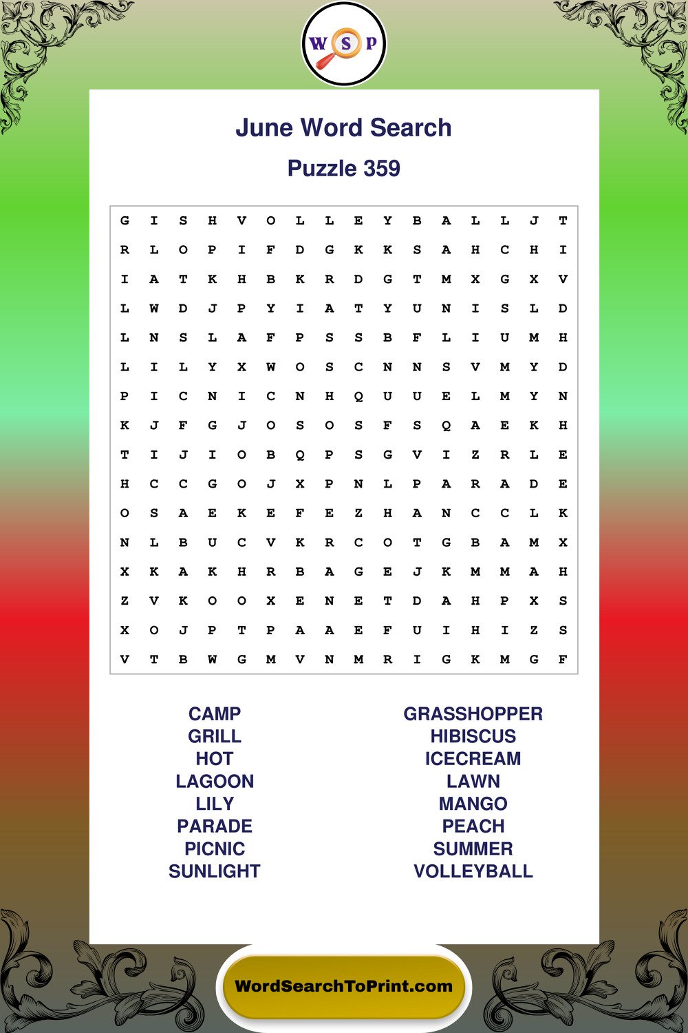 June Word Search Puzzle 359