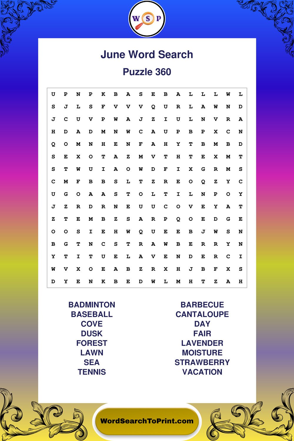 June Word Search Puzzle 360