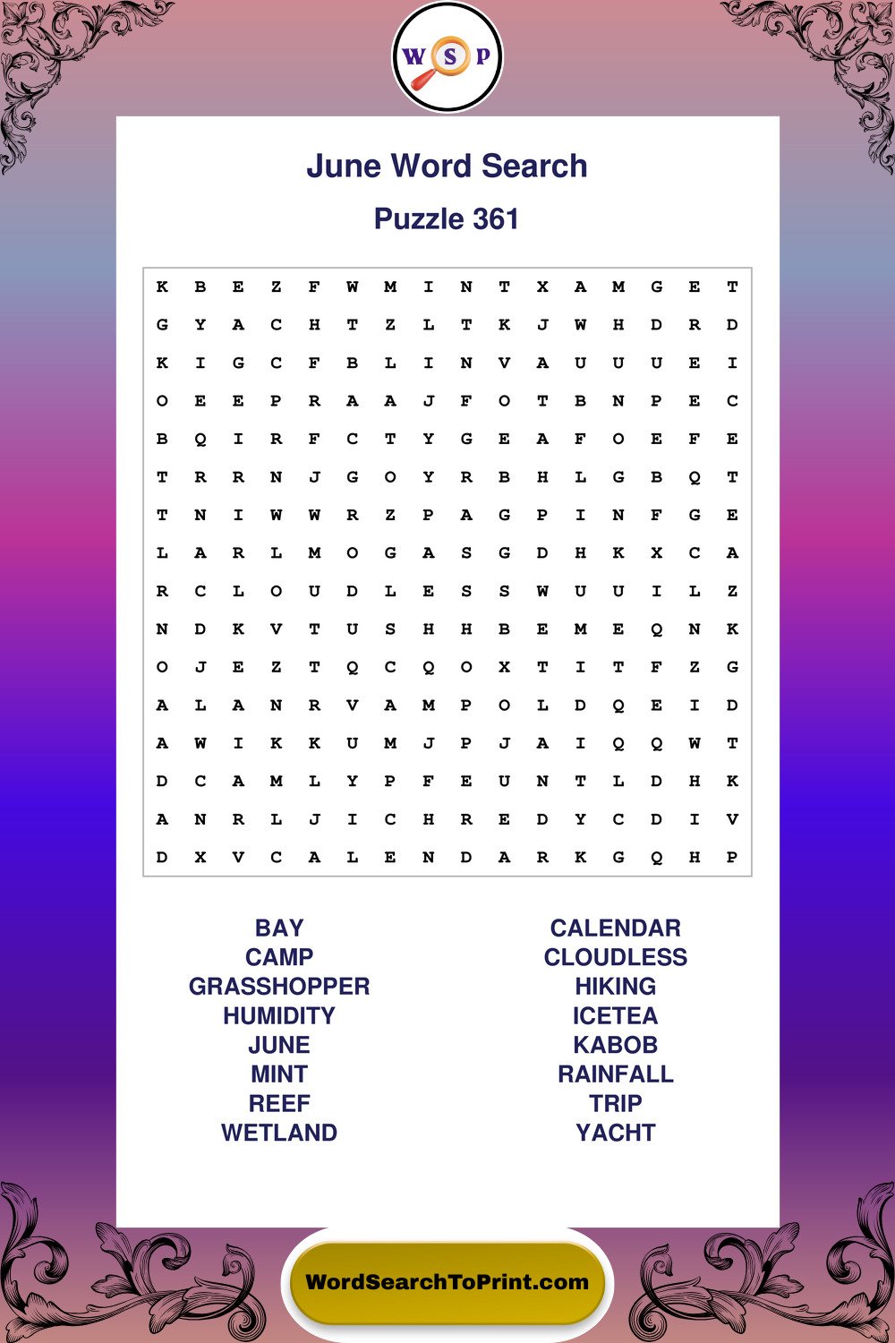 June Word Search Puzzle 361