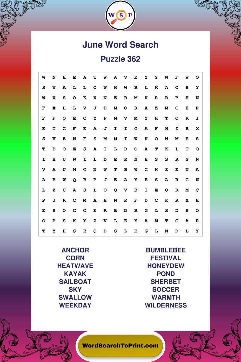 June Word Search Puzzle 362
