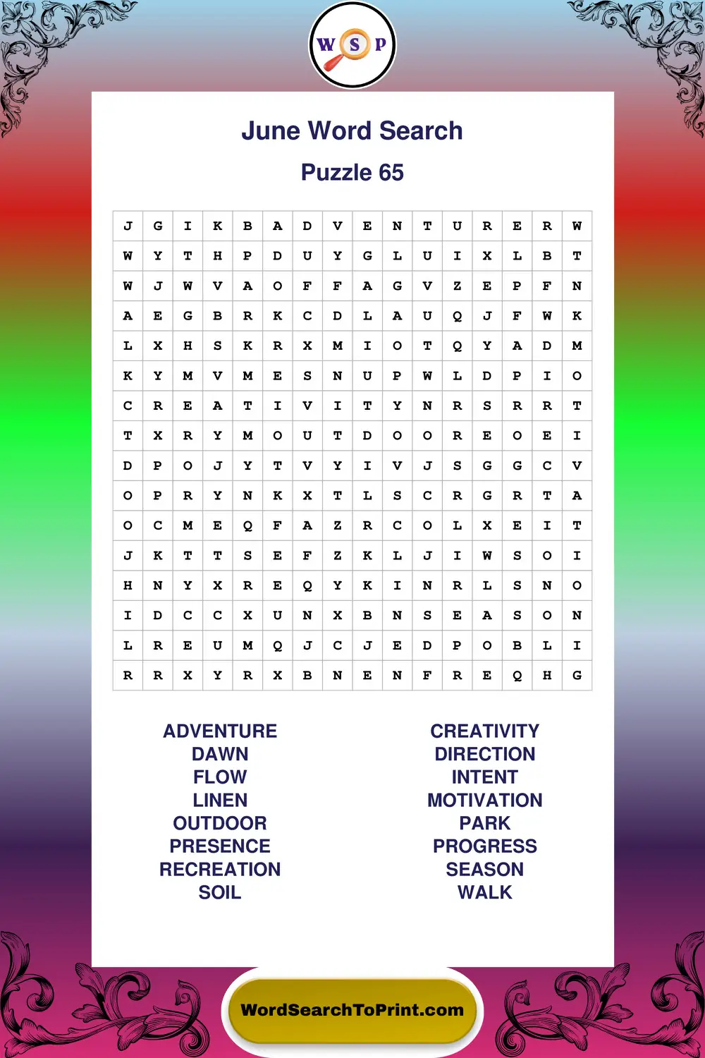 June Word Search Puzzle 65