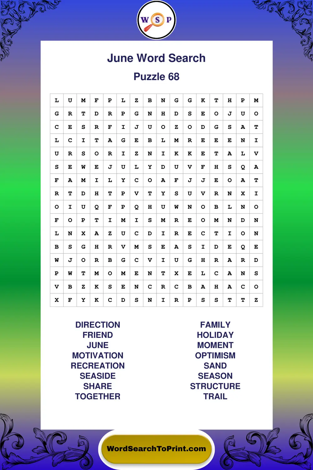 June Word Search Puzzle 68