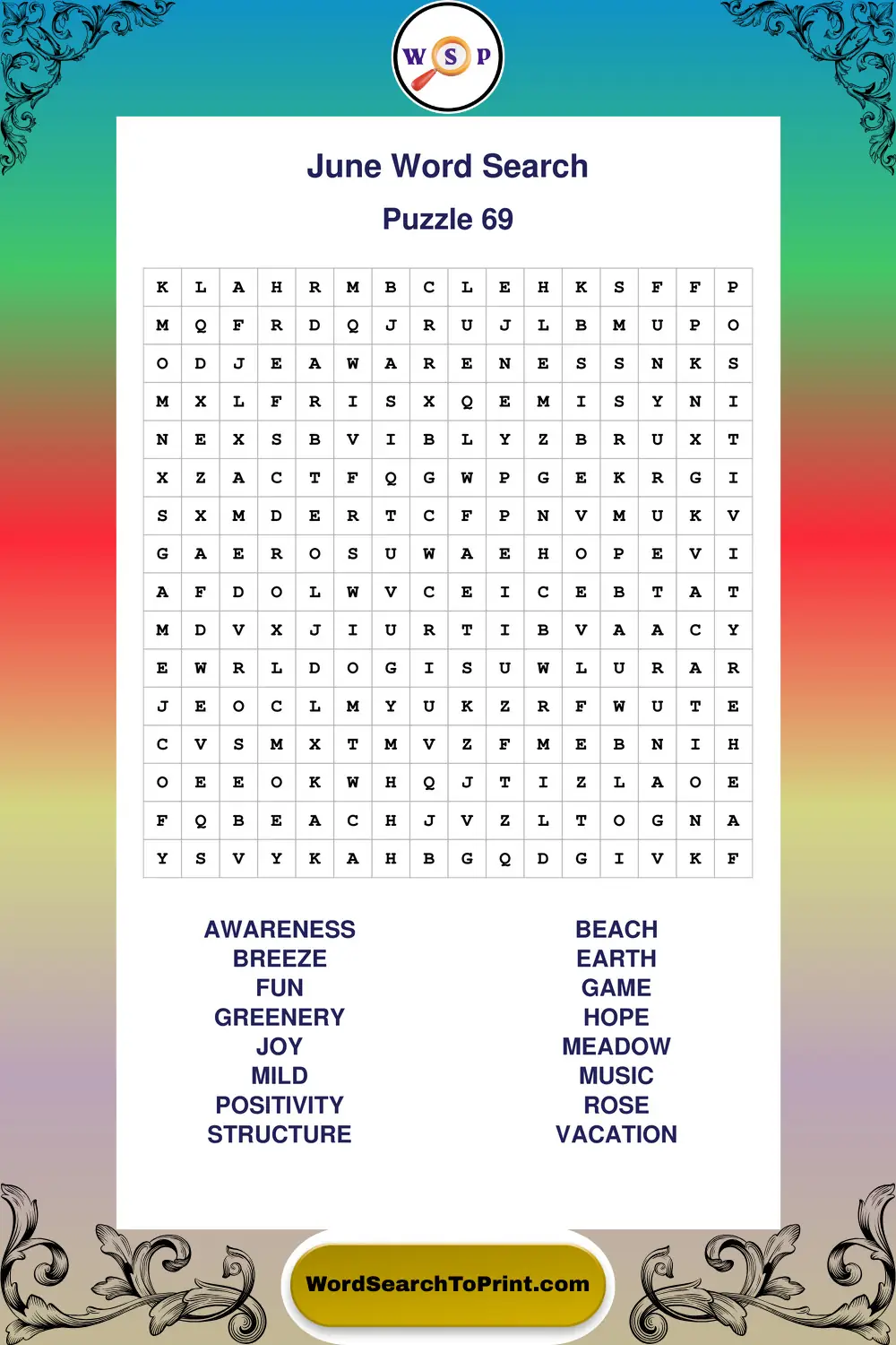June Word Search Puzzle 69