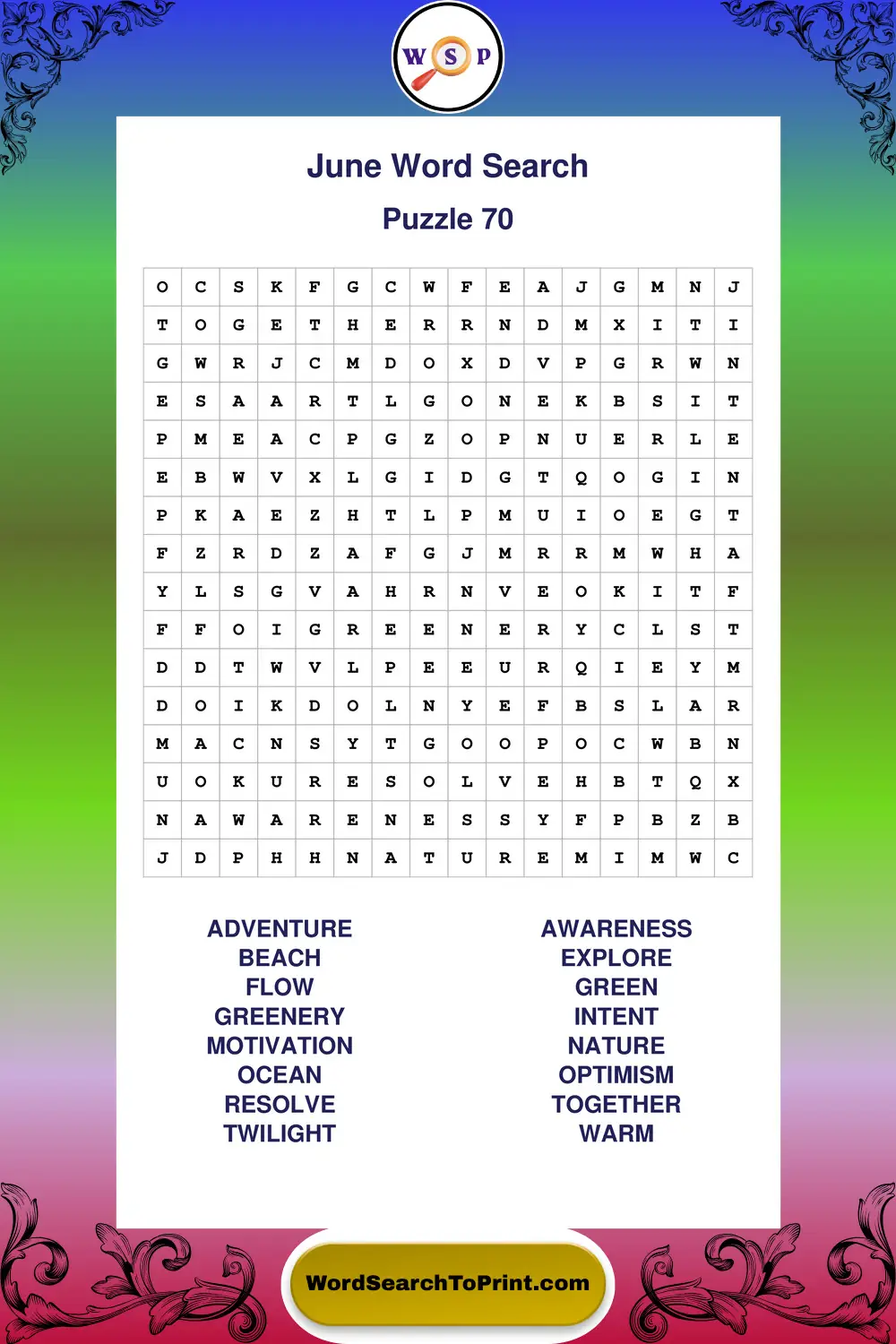 June Word Search Puzzle 70