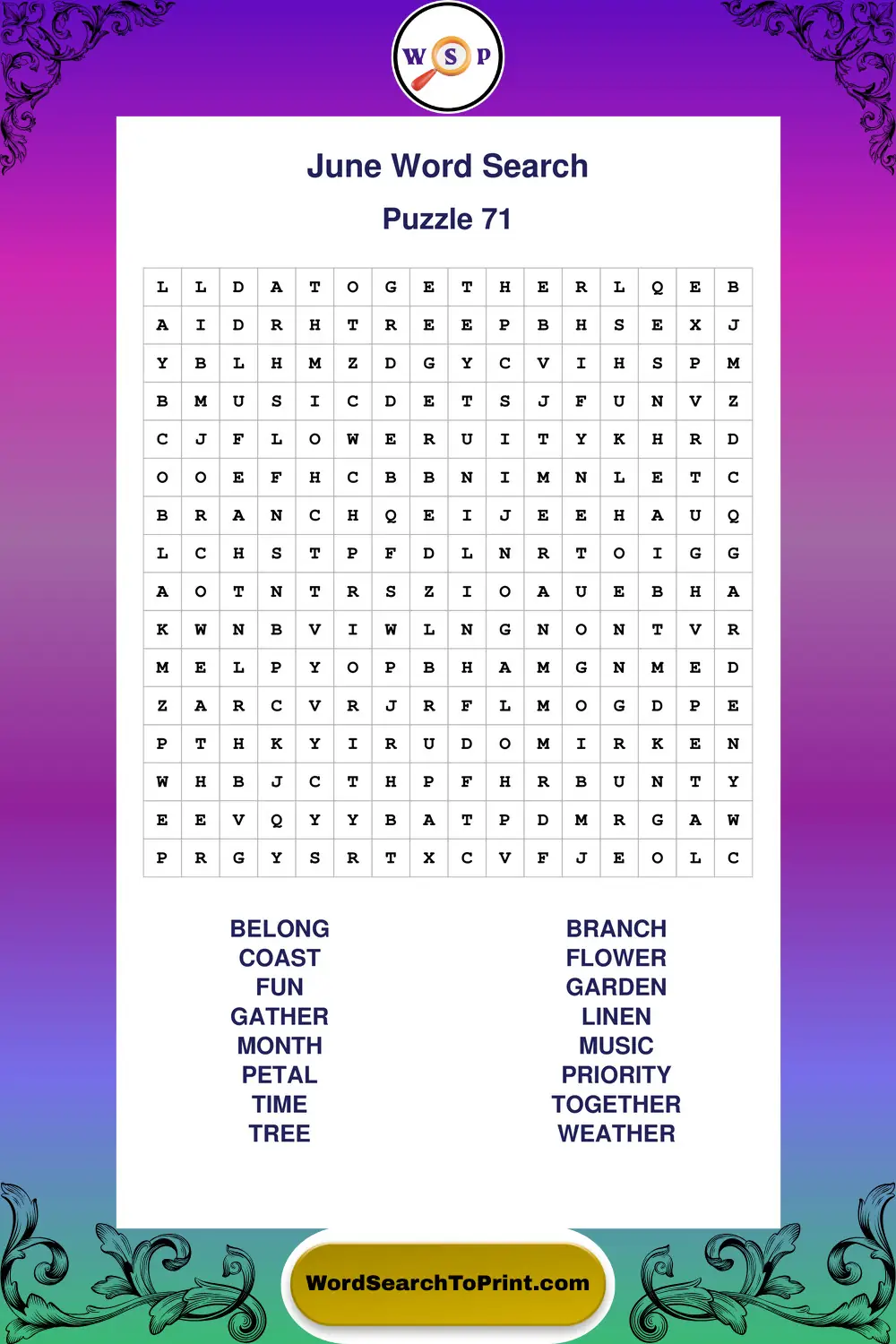 June Word Search Puzzle 71