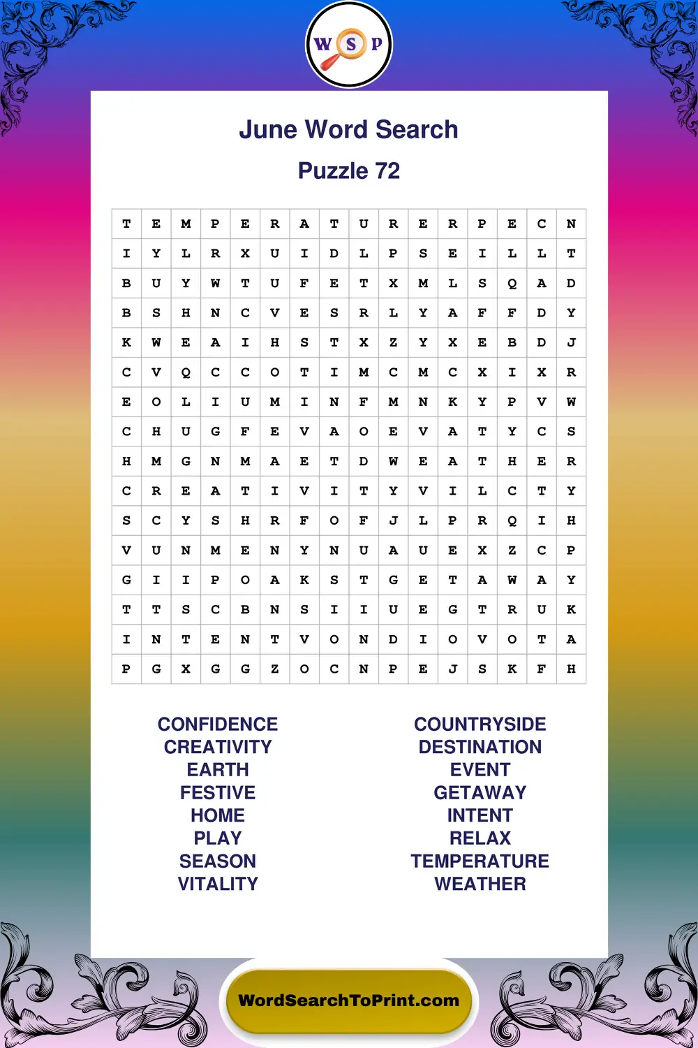 June Word Search Puzzle 72