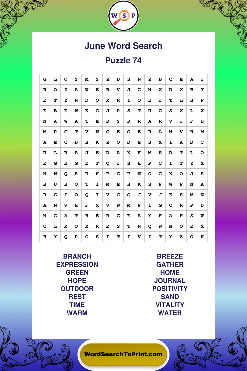 June Word Search Puzzle 74