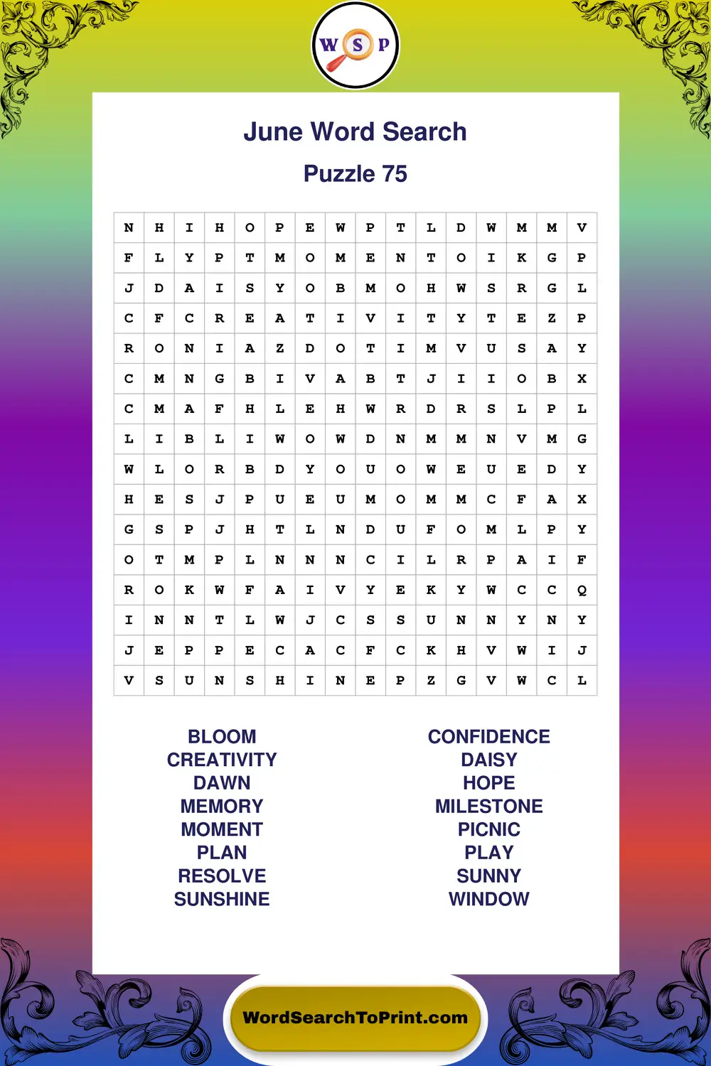 June Word Search Puzzle 75