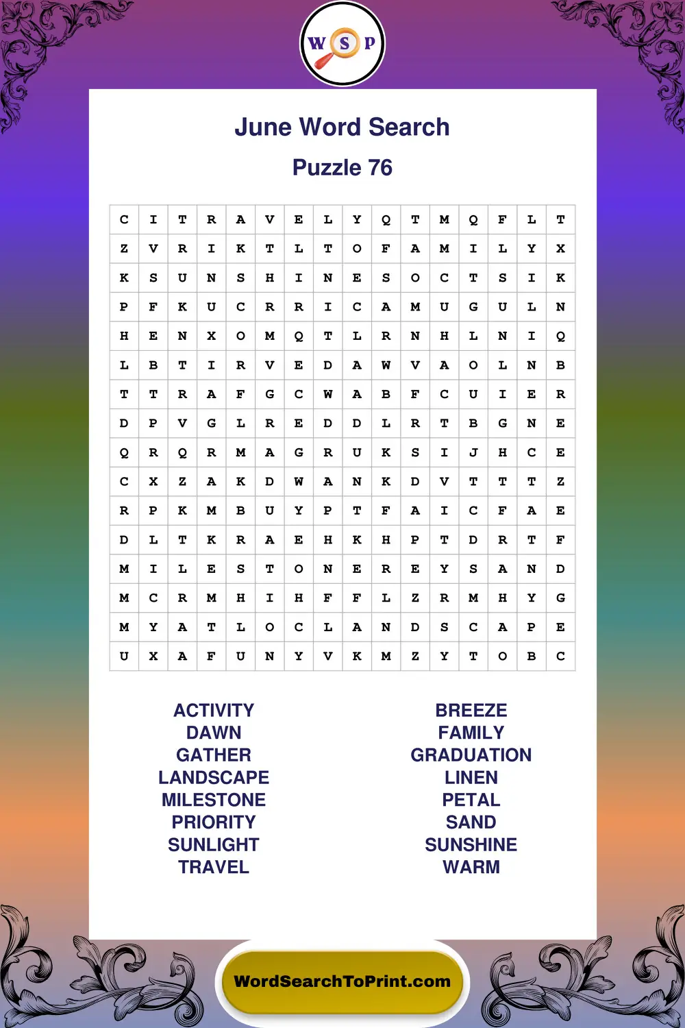 June Word Search Puzzle 76