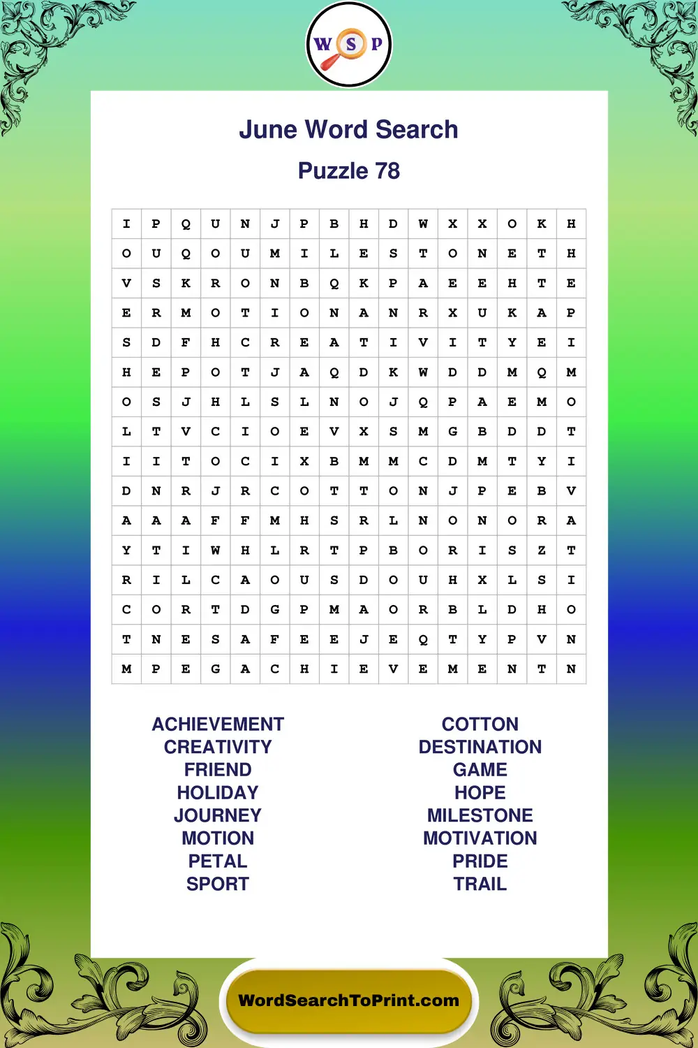 June Word Search Puzzle 78