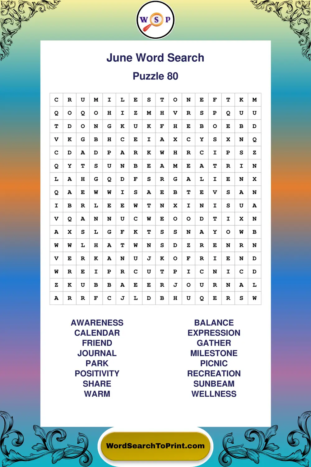 June Word Search Puzzle 80