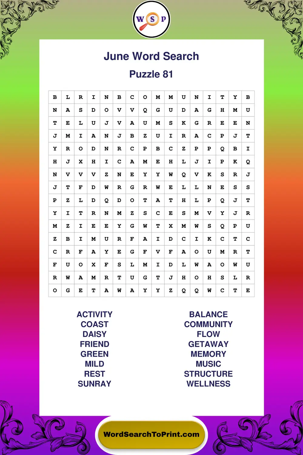 June Word Search Puzzle 81