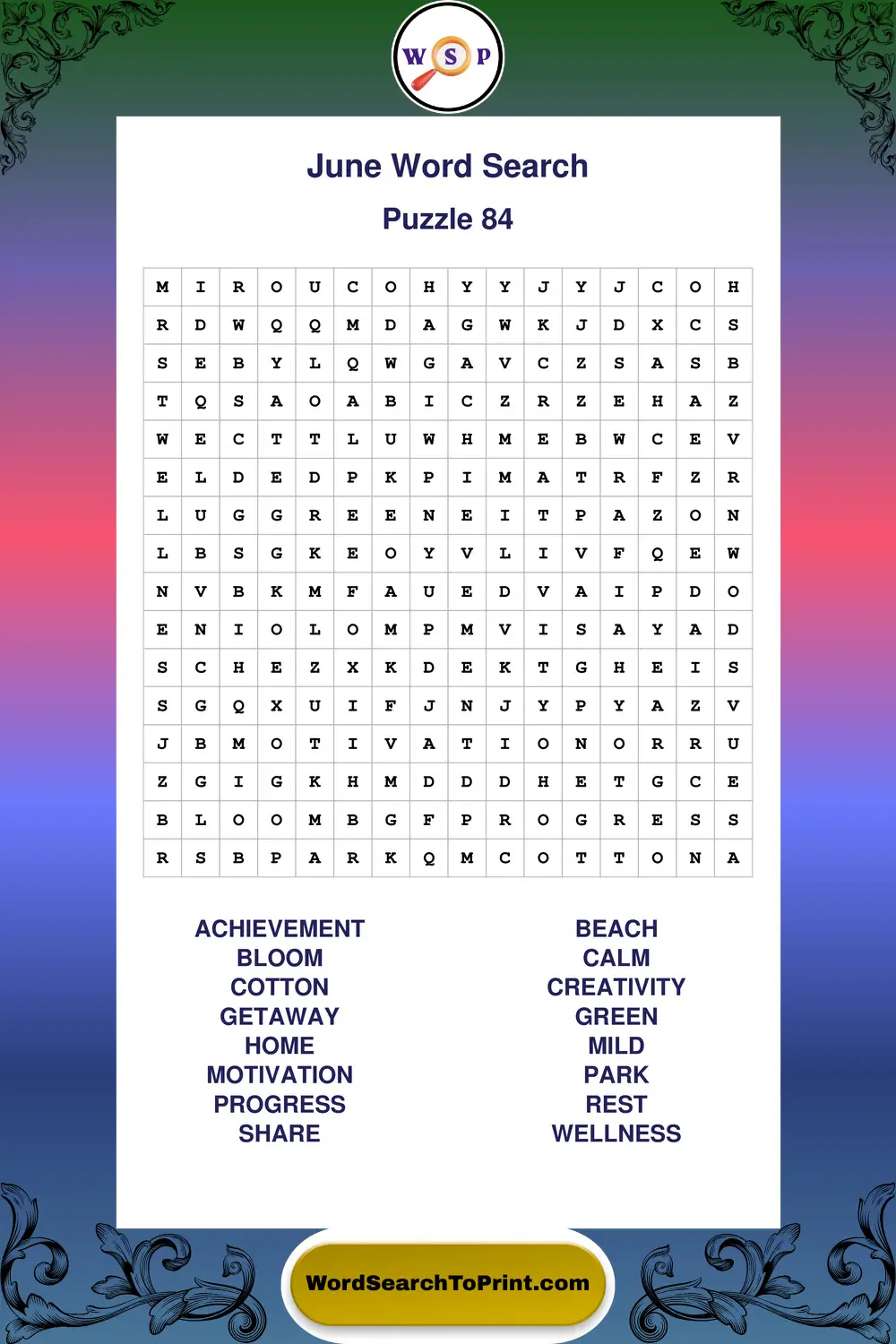 June Word Search Puzzle 84