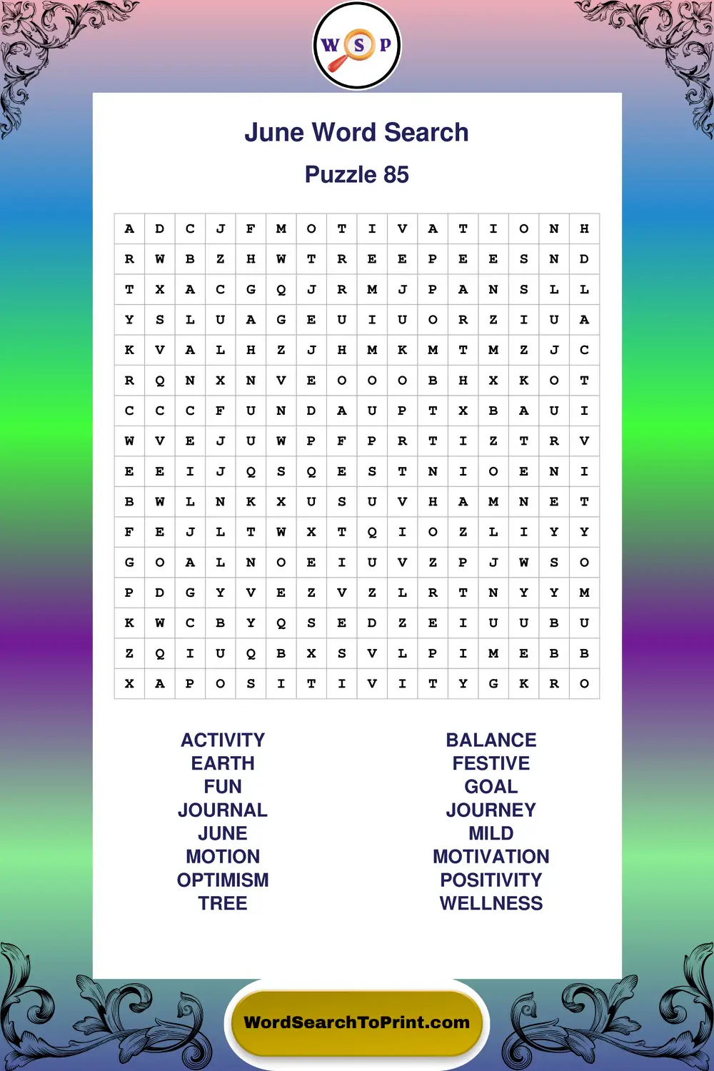 June Word Search Puzzle 85