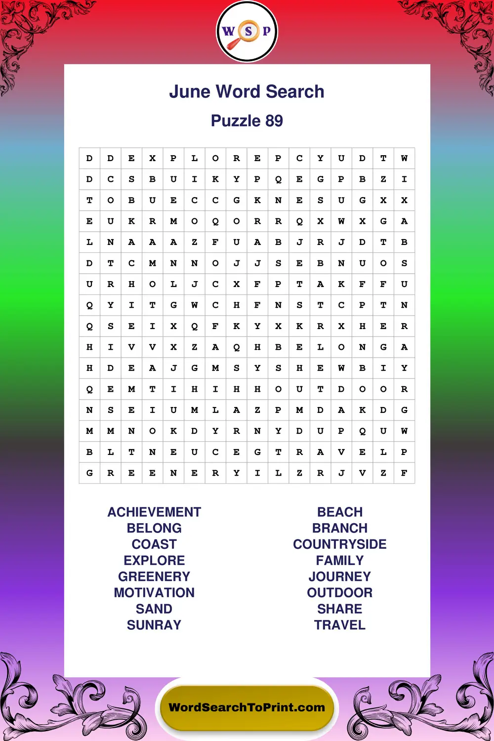 June Word Search Puzzle 89