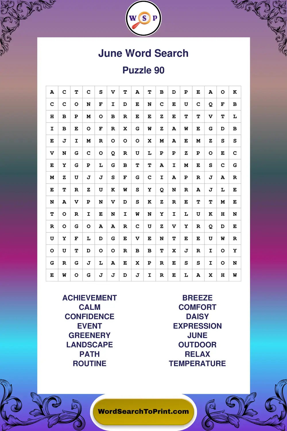 June Word Search Puzzle 90