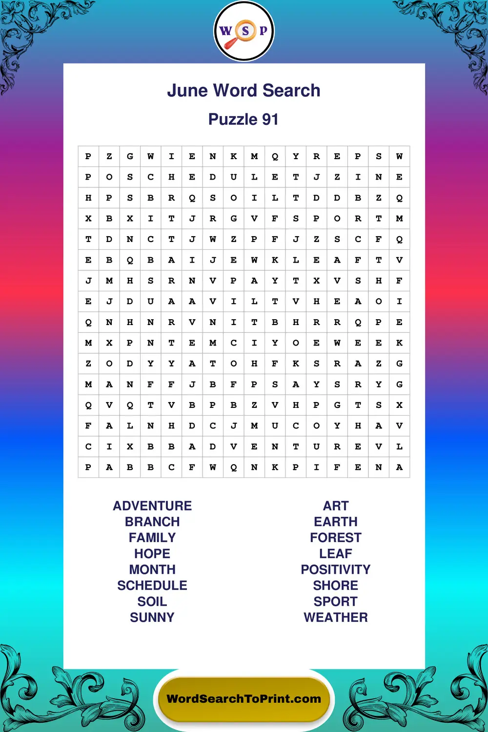 June Word Search Puzzle 91