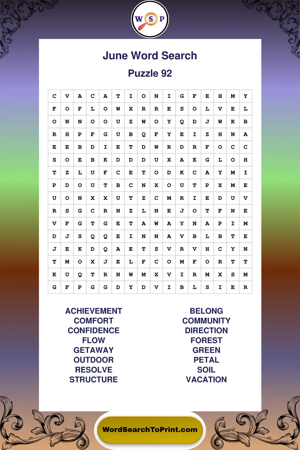 June Word Search Puzzle 92