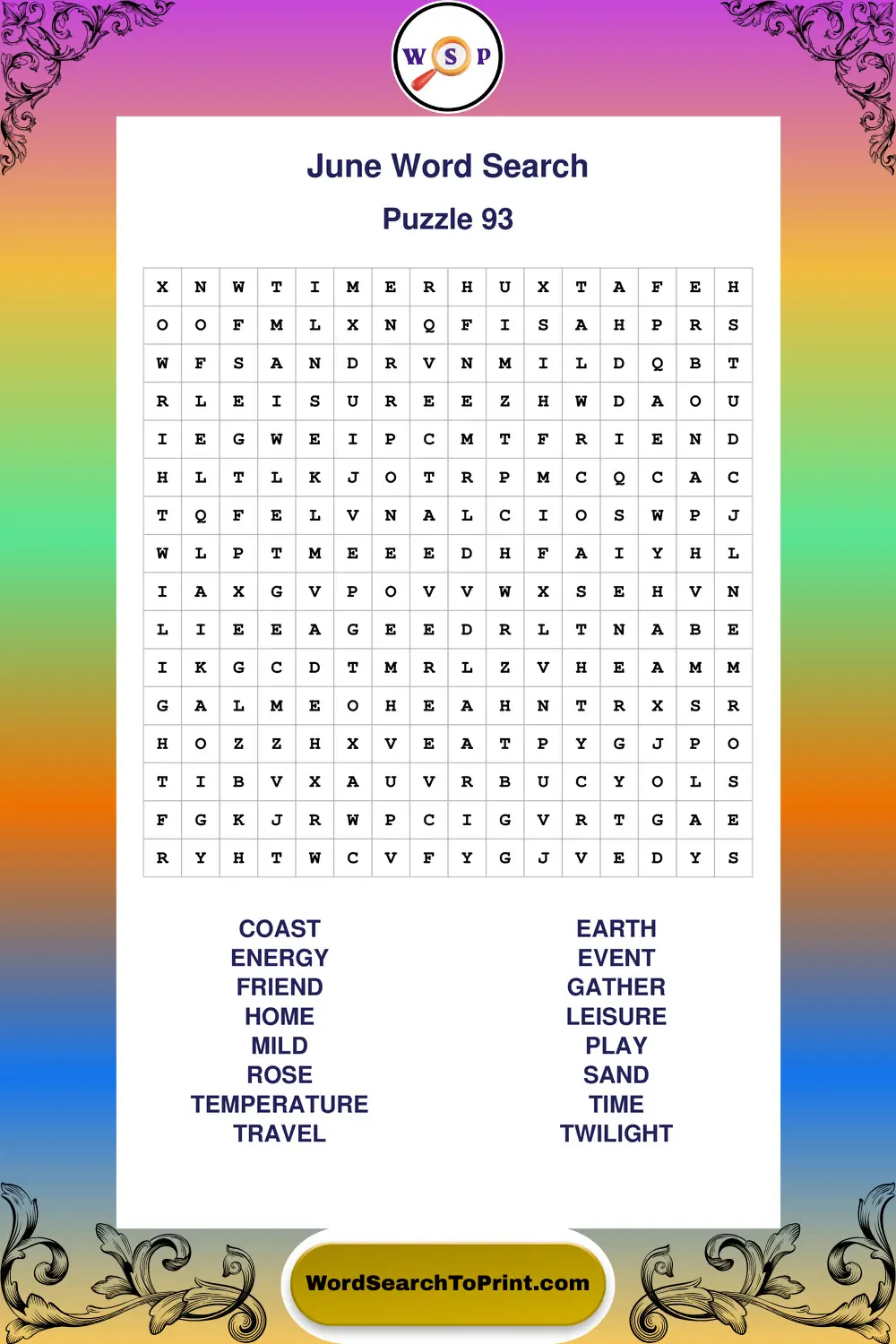 June Word Search Puzzle 93