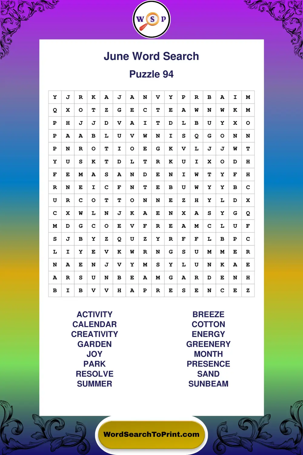 June Word Search Puzzle 94