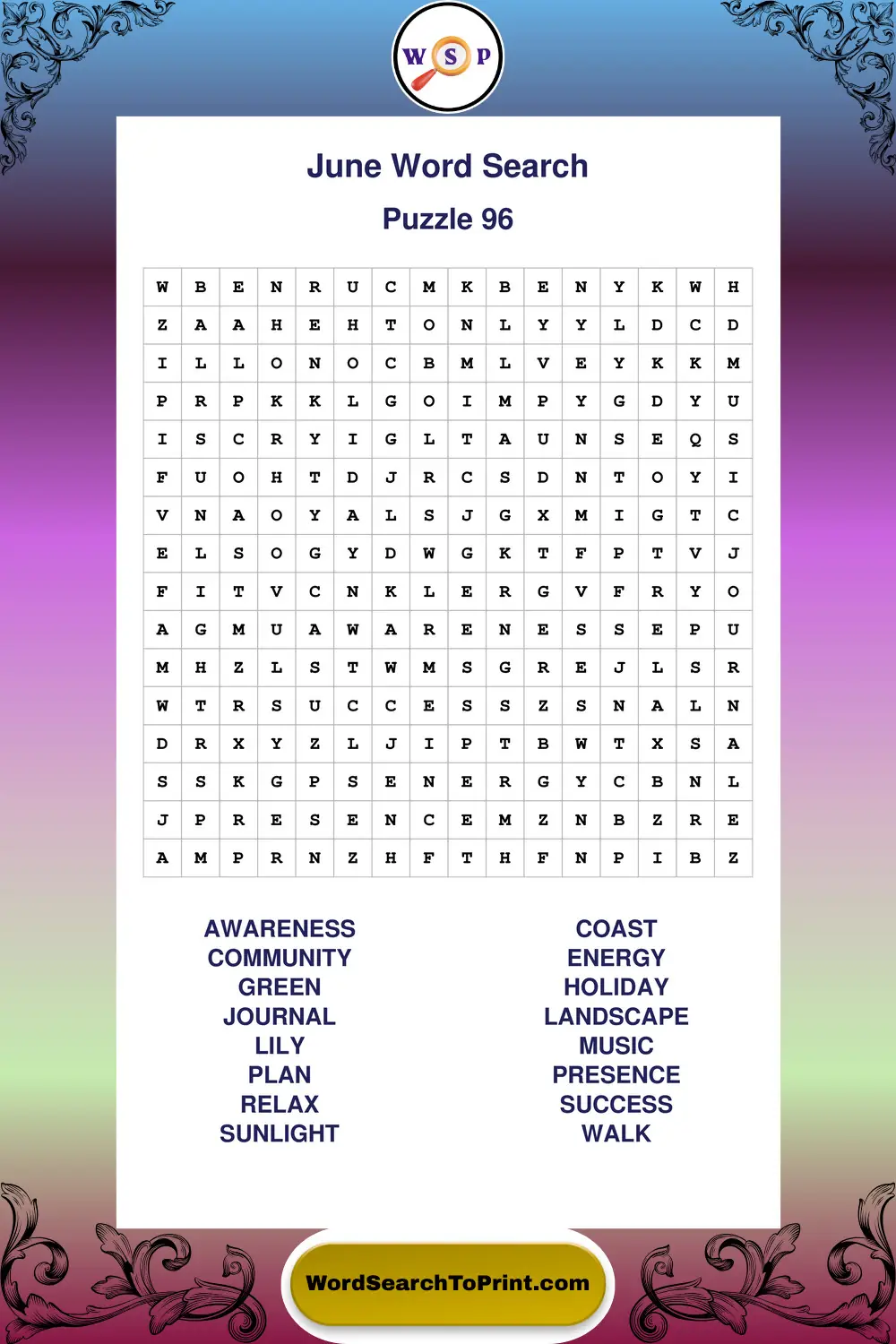 June Word Search Puzzle 96