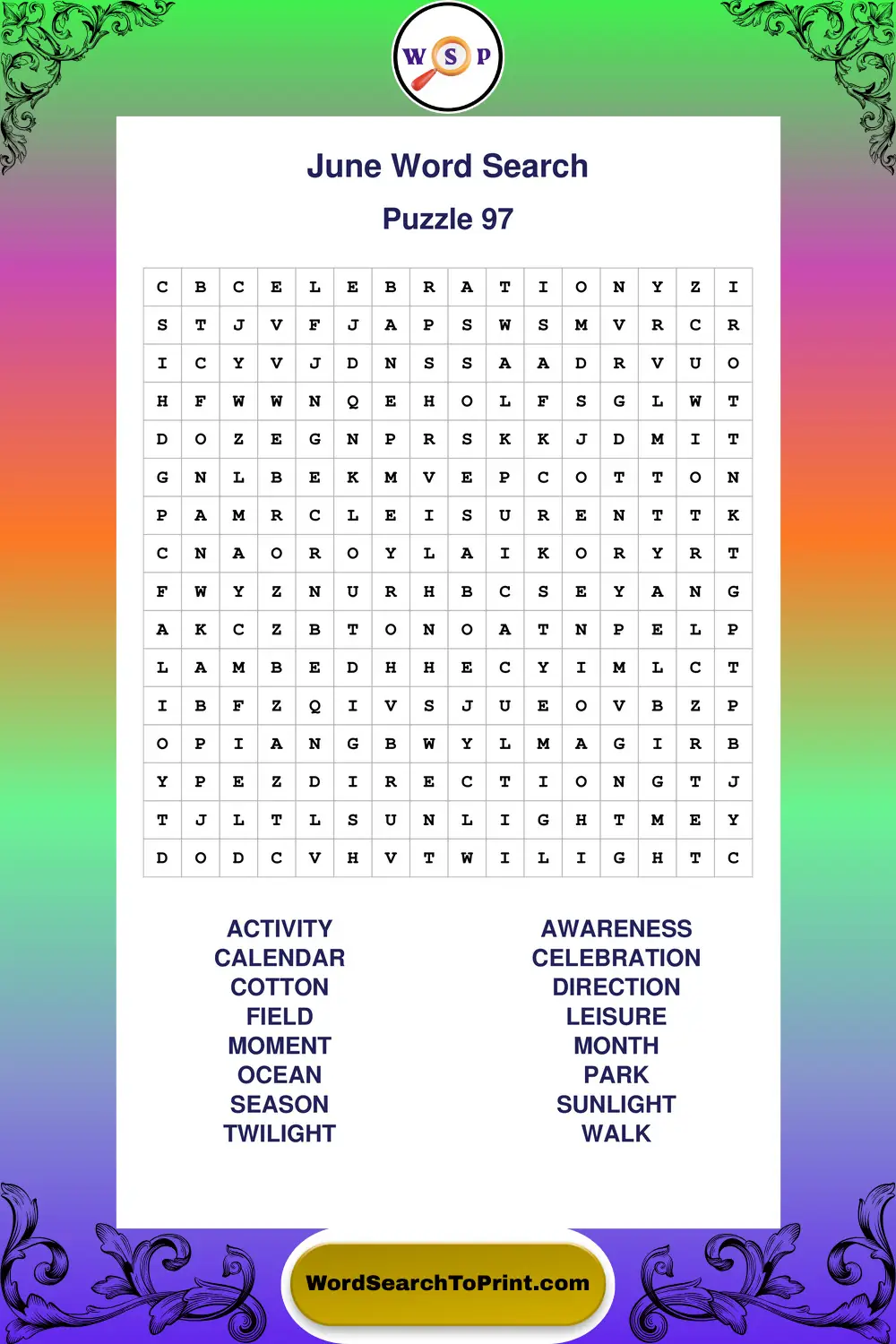 June Word Search Puzzle 97