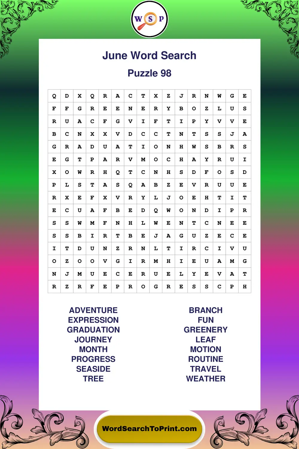 June Word Search Puzzle 98