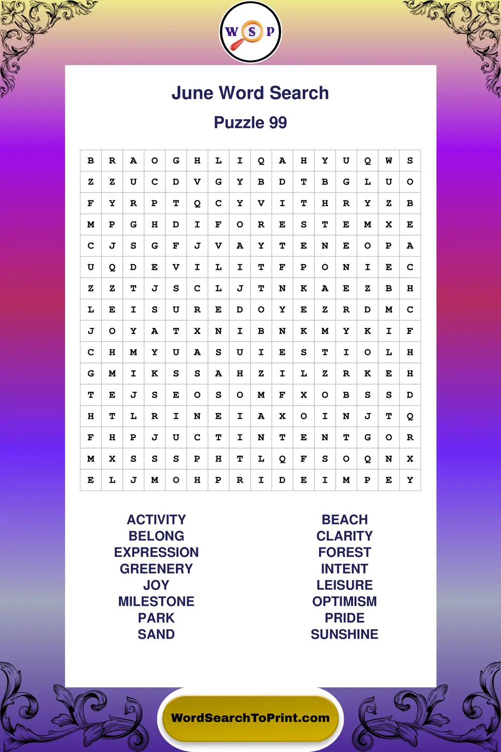 June Word Search Puzzle 99