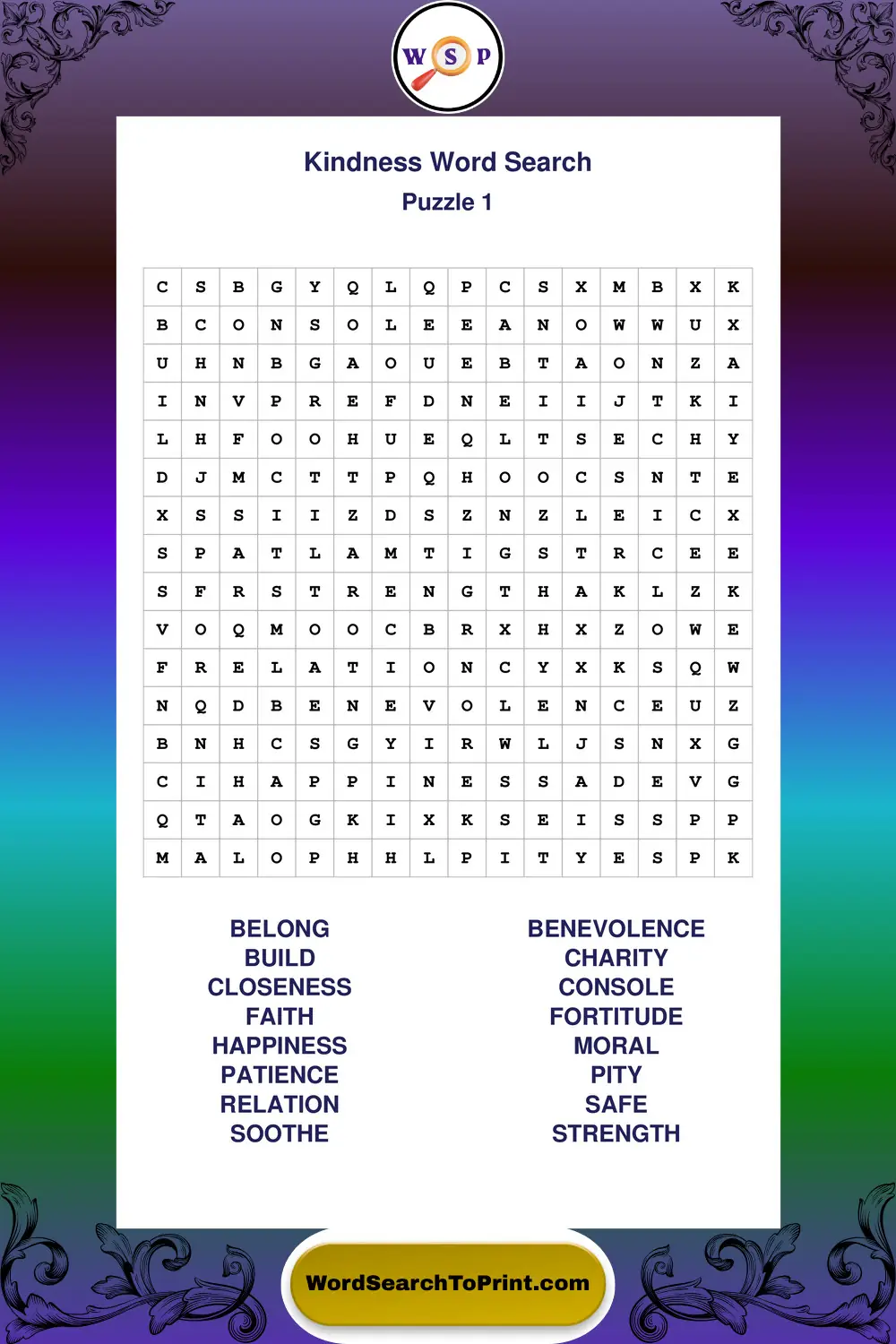 Kindness Word Search Puzzle 1