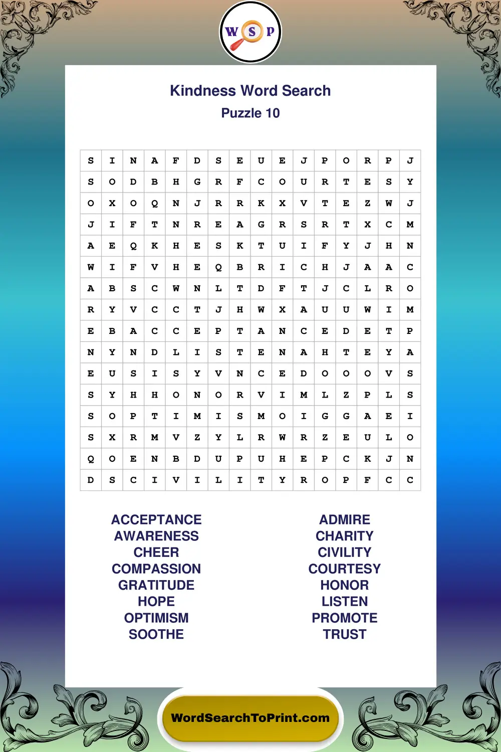 Kindness Word Search Puzzle 10