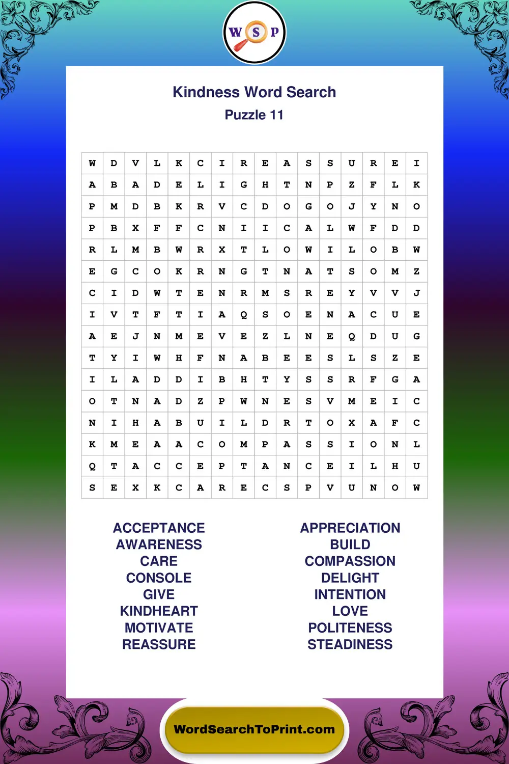 Kindness Word Search Puzzle 11