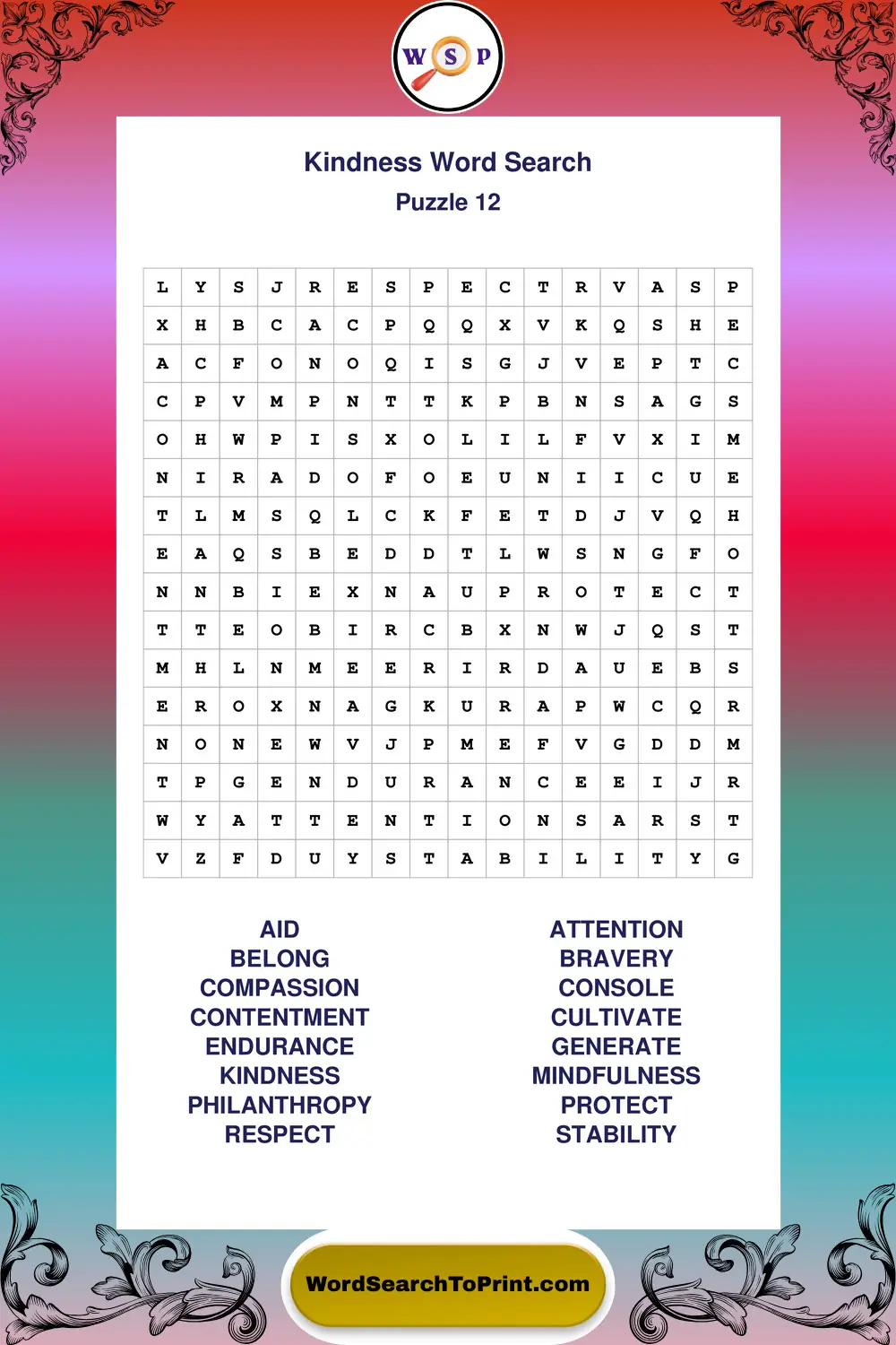 Kindness Word Search Puzzle 12