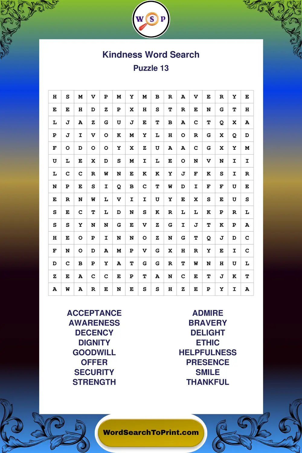 Kindness Word Search Puzzle 13