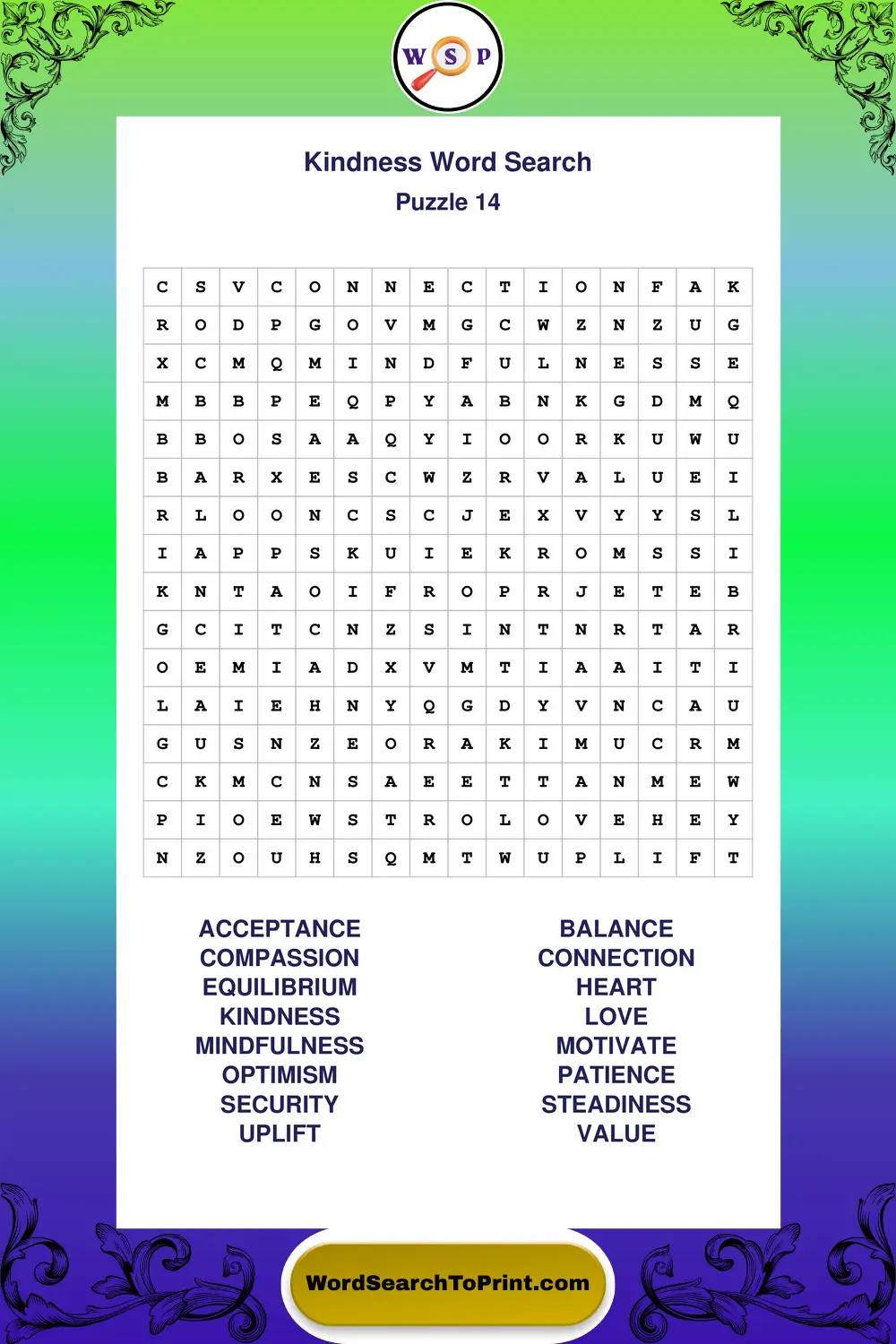 Kindness Word Search Puzzle 14