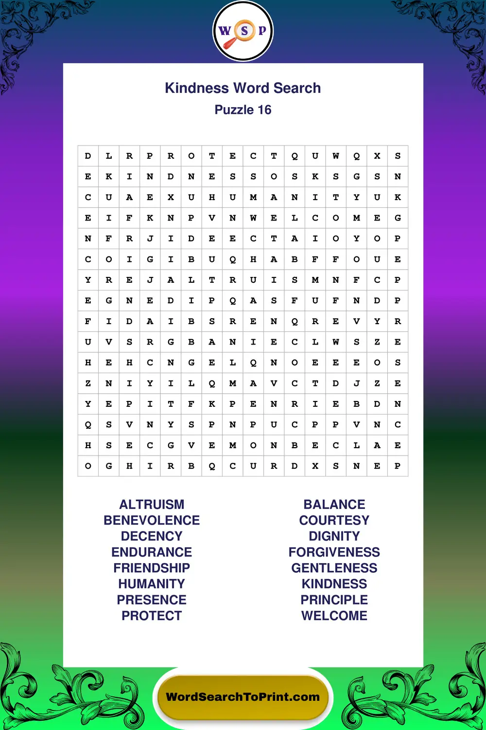 Kindness Word Search Puzzle 16
