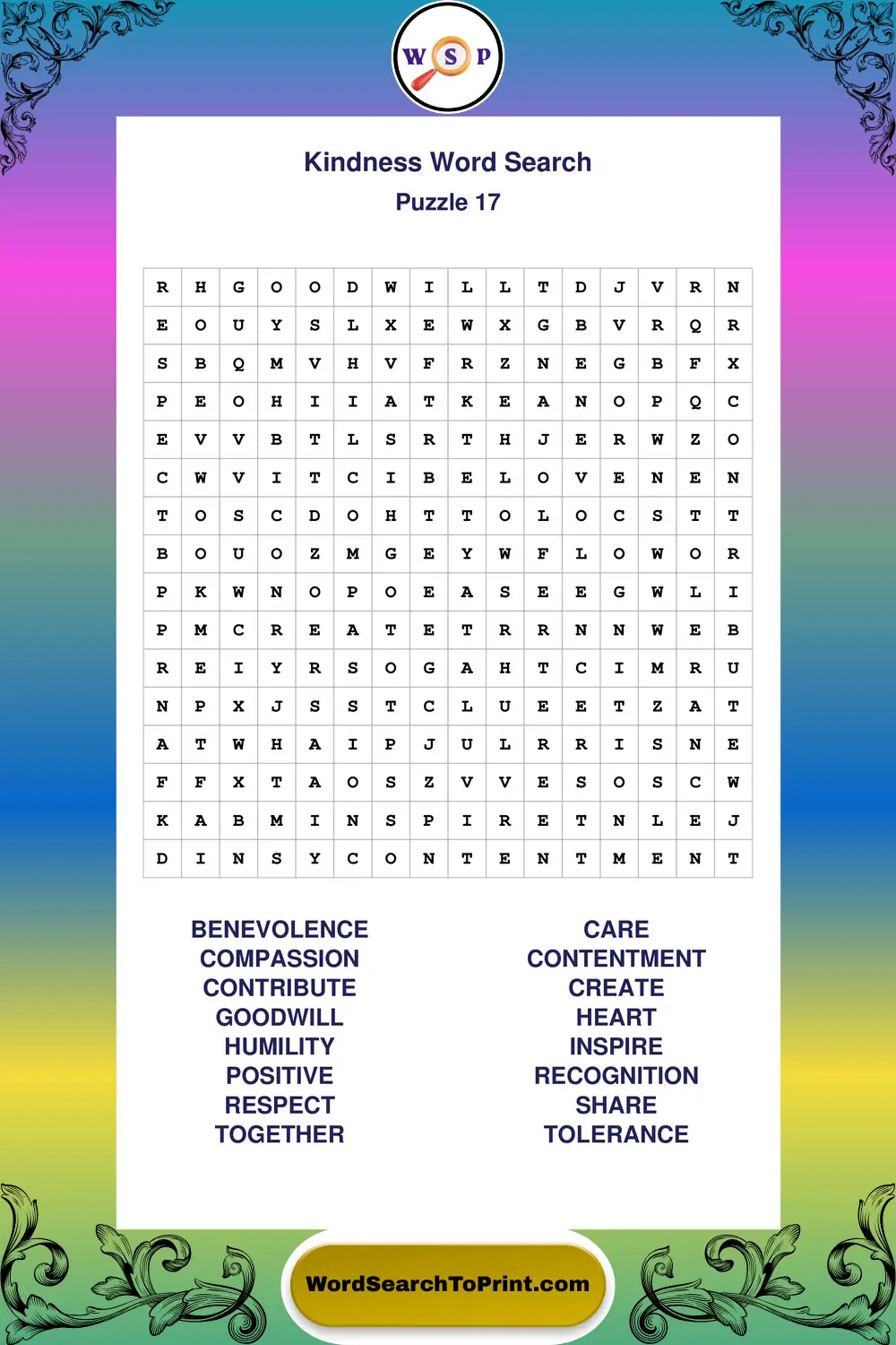 Kindness Word Search Puzzle 17