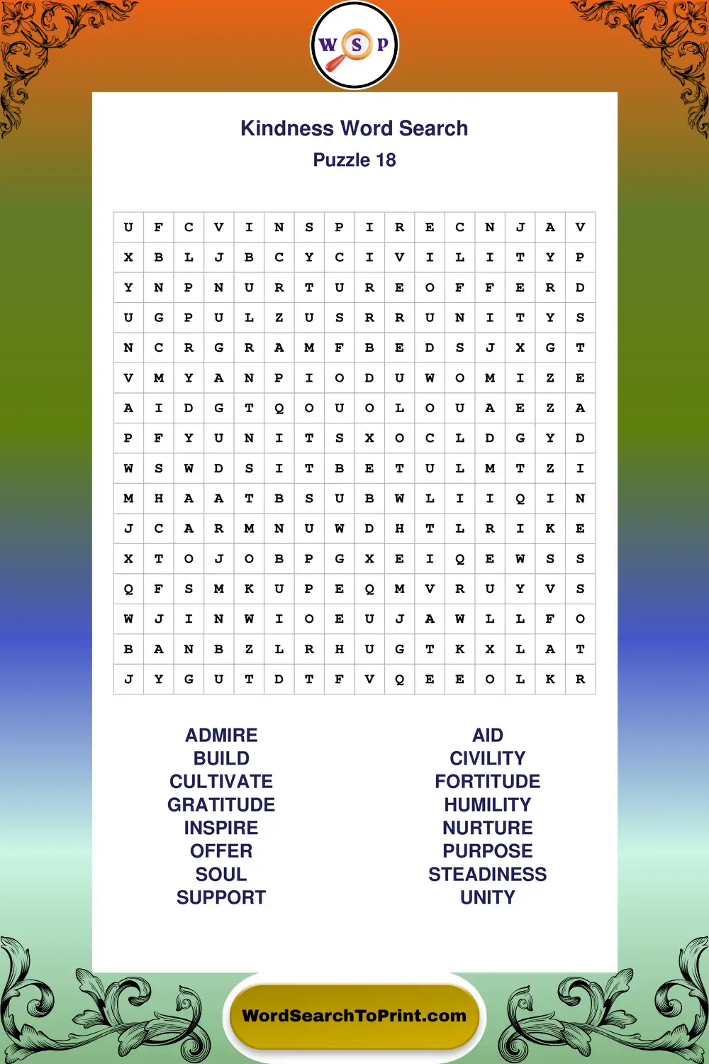 Kindness Word Search Puzzle 18