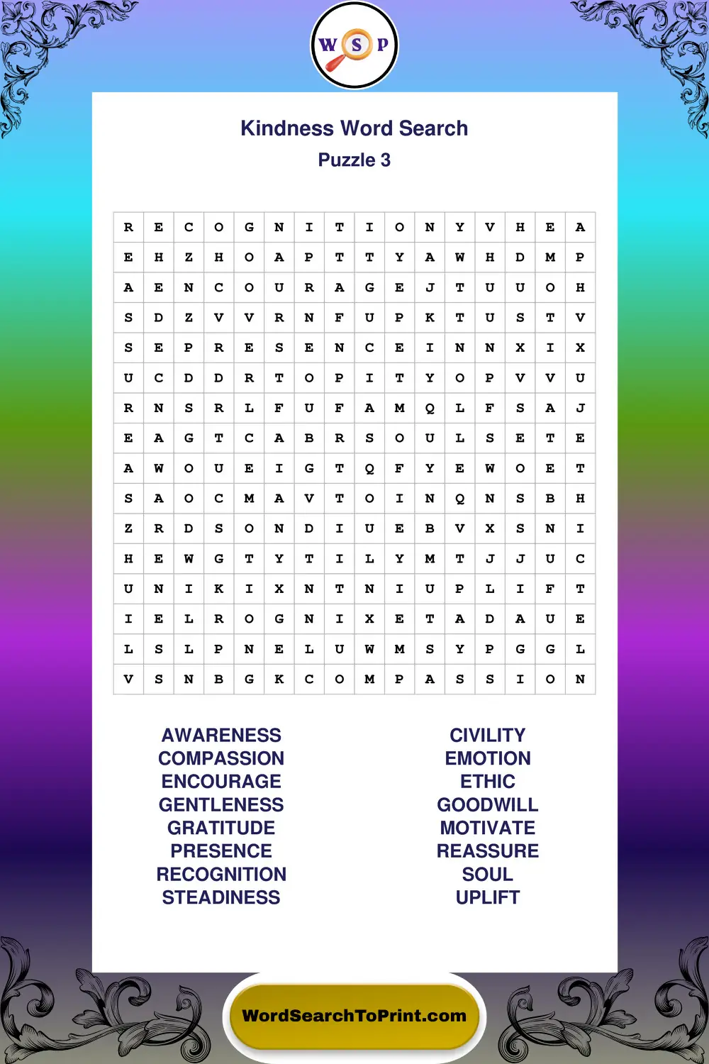 Kindness Word Search Puzzle 3