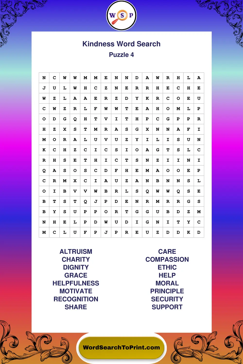 Kindness Word Search Puzzle 4